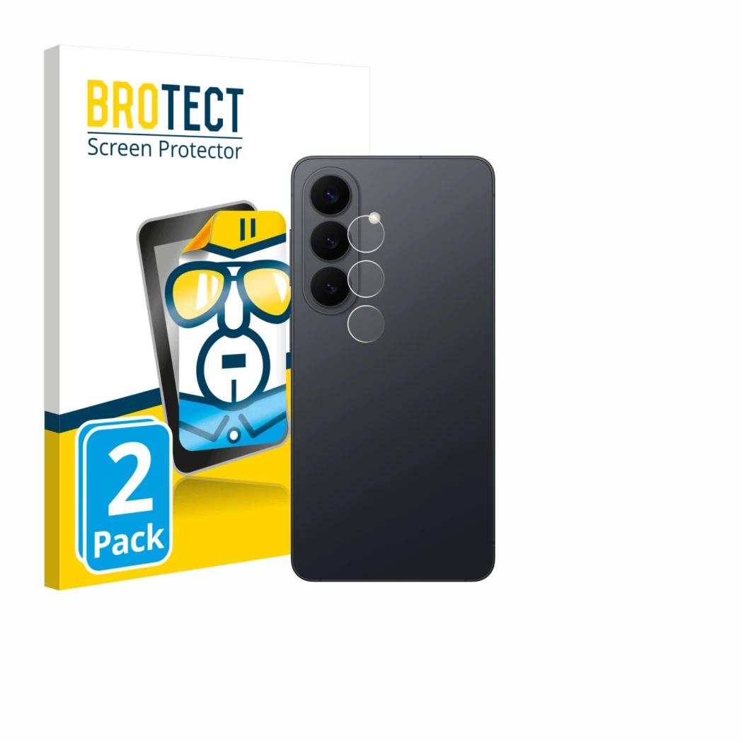 Parte frontal de un envase de producto con el logotipo de la marca BROTECT. Al lado se muestra el dispositivo Samsung Galaxy S