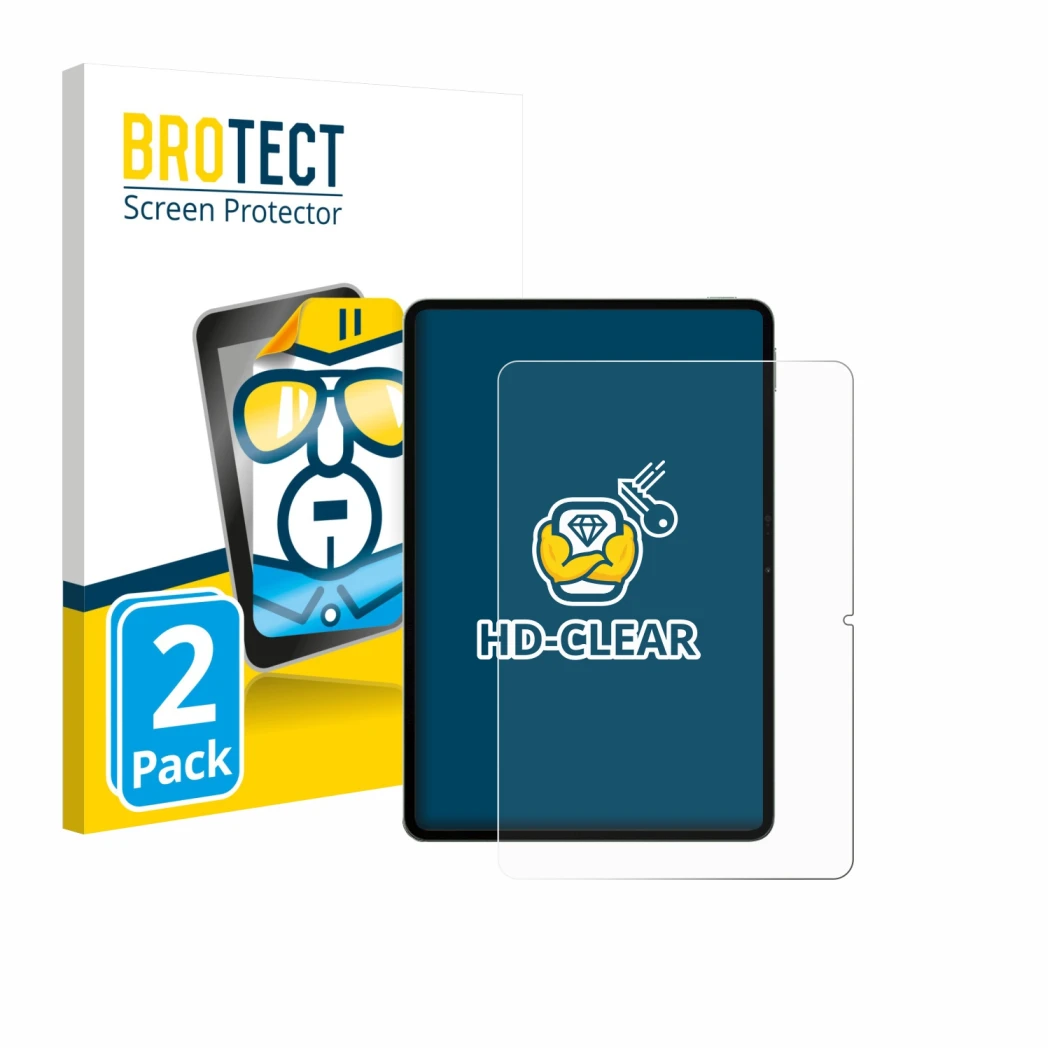 Parte frontal de un envase de producto con el logotipo de la marca BROTECT. Al lado se muestra el dispositivo Xiaomi Pad 8 Pro