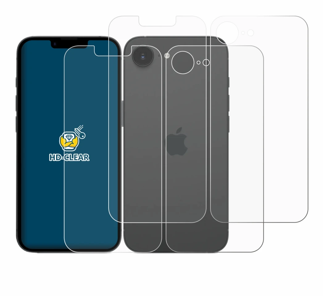 Imagen del dispositivo Apple iPhone 17e (Frontal+Trasero) con una amplia variedad de protectores de pantalla.