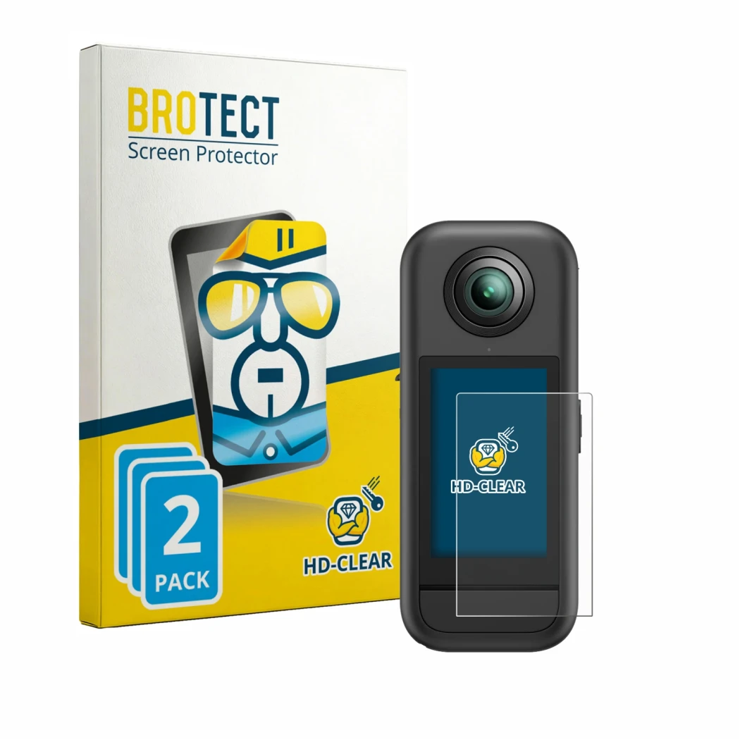 Parte frontal de un envase de producto con el logotipo de la marca BROTECT. Al lado se muestra el dispositivo Akaso 360 con su
