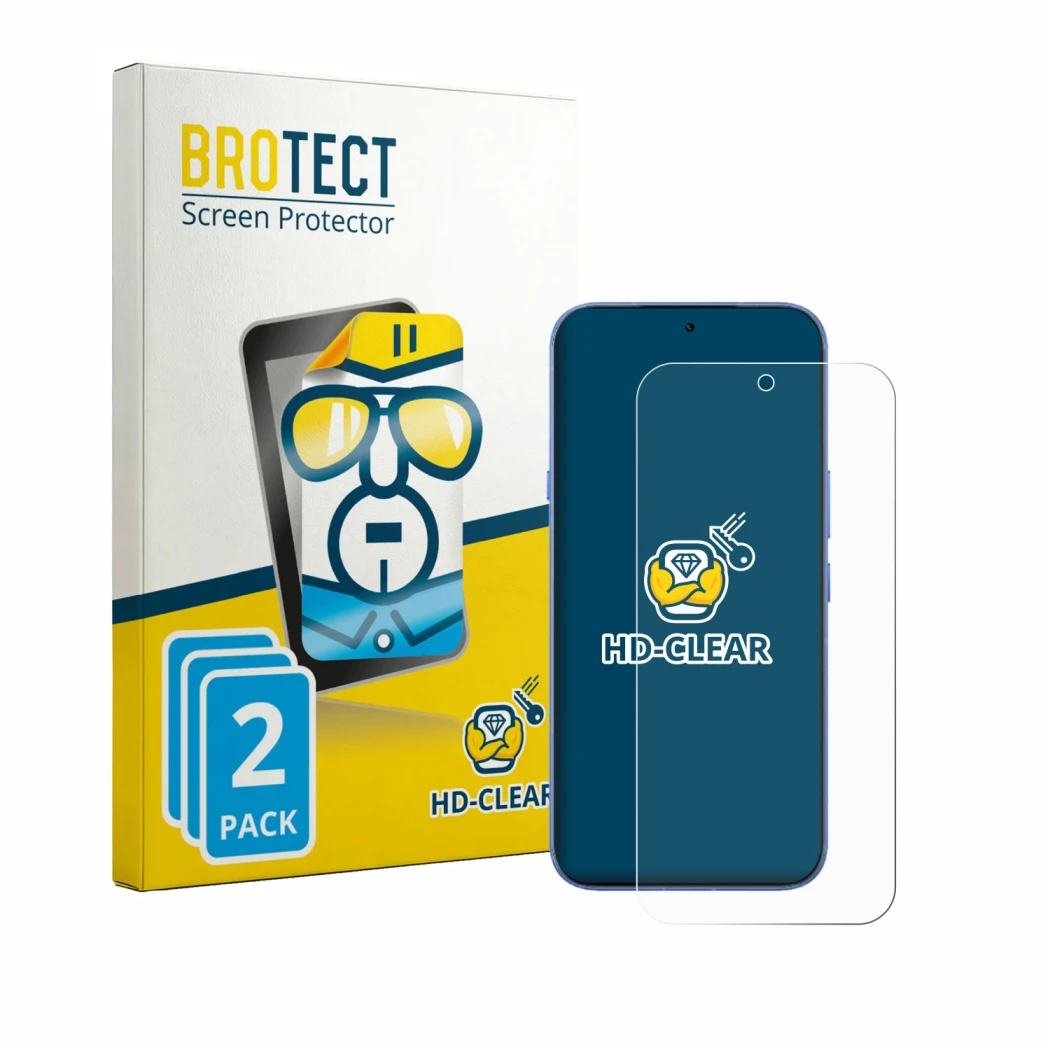Parte frontal de un envase de producto con el logotipo de la marca BROTECT. Al lado se muestra el dispositivo Infinix Note 60