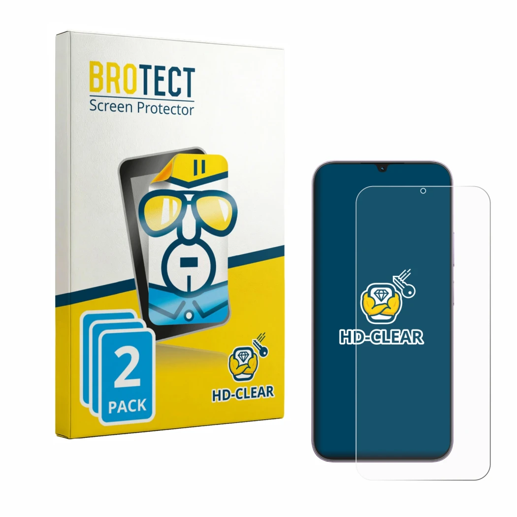Parte frontal de un envase de producto con el logotipo de la marca BROTECT. Al lado se muestra el dispositivo realme C100i con