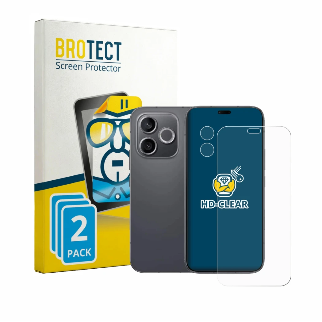 Parte frontal de un envase de producto con el logotipo de la marca BROTECT. Al lado se muestra el dispositivo Honor 600 Lite (