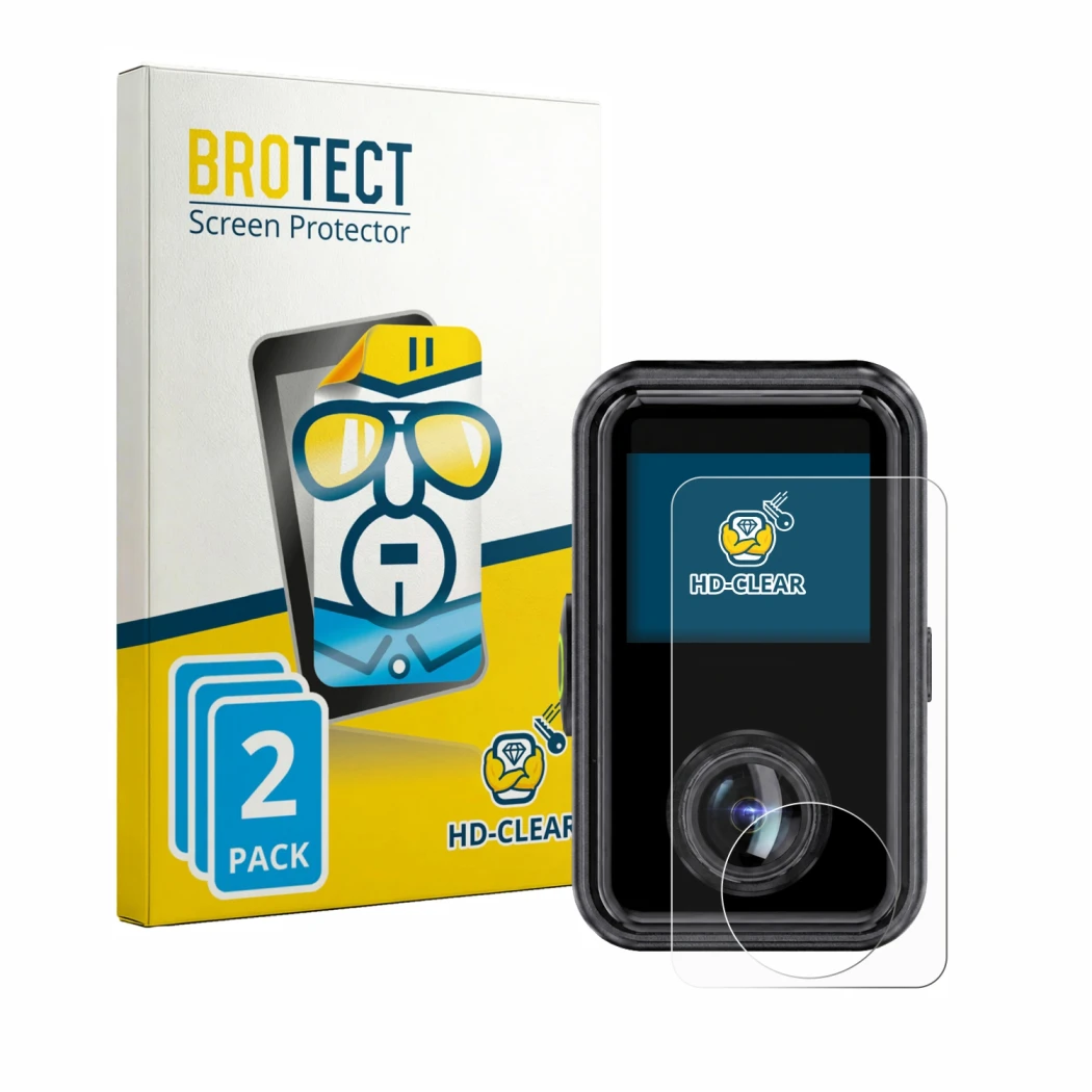 Parte frontal de un envase de producto con el logotipo de la marca BROTECT. Al lado se muestra el dispositivo Vantrue E360 Ace