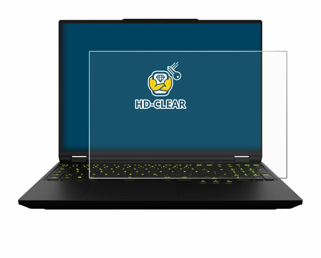 Imagen del dispositivo XMG Neo 16 con una amplia variedad de protectores de pantalla.