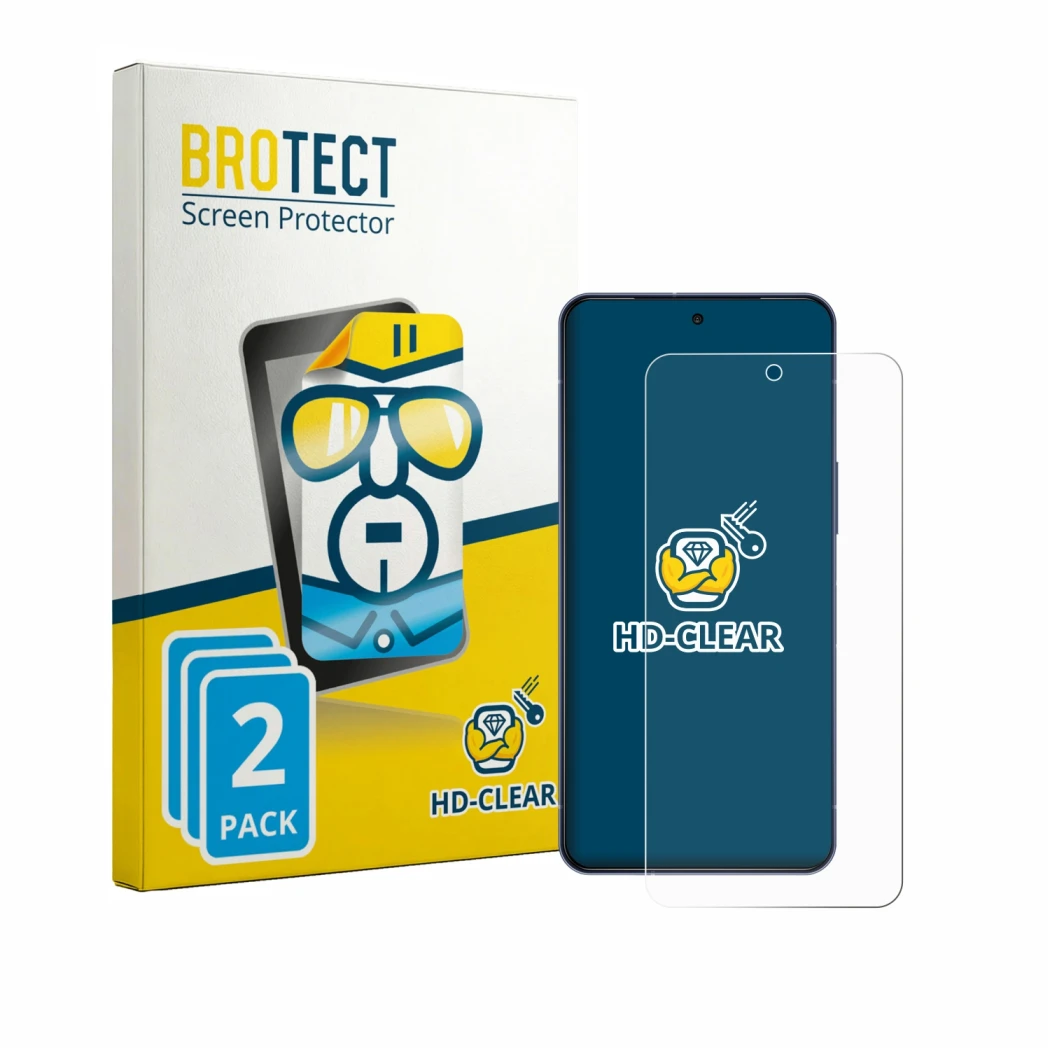 Parte frontal de un envase de producto con el logotipo de la marca BROTECT. Al lado se muestra el dispositivo Sharp Aquos R11