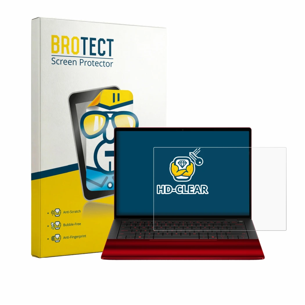 Parte frontal de un envase de producto con el logotipo de la marca BROTECT. Al lado se muestra el dispositivo HP Scuderia Ferr