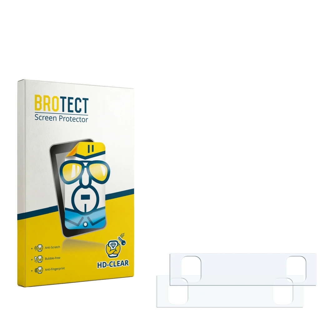 Parte frontal de un envase de producto con el logotipo de la marca BROTECT. Al lado está el protector de pantalla correspondie