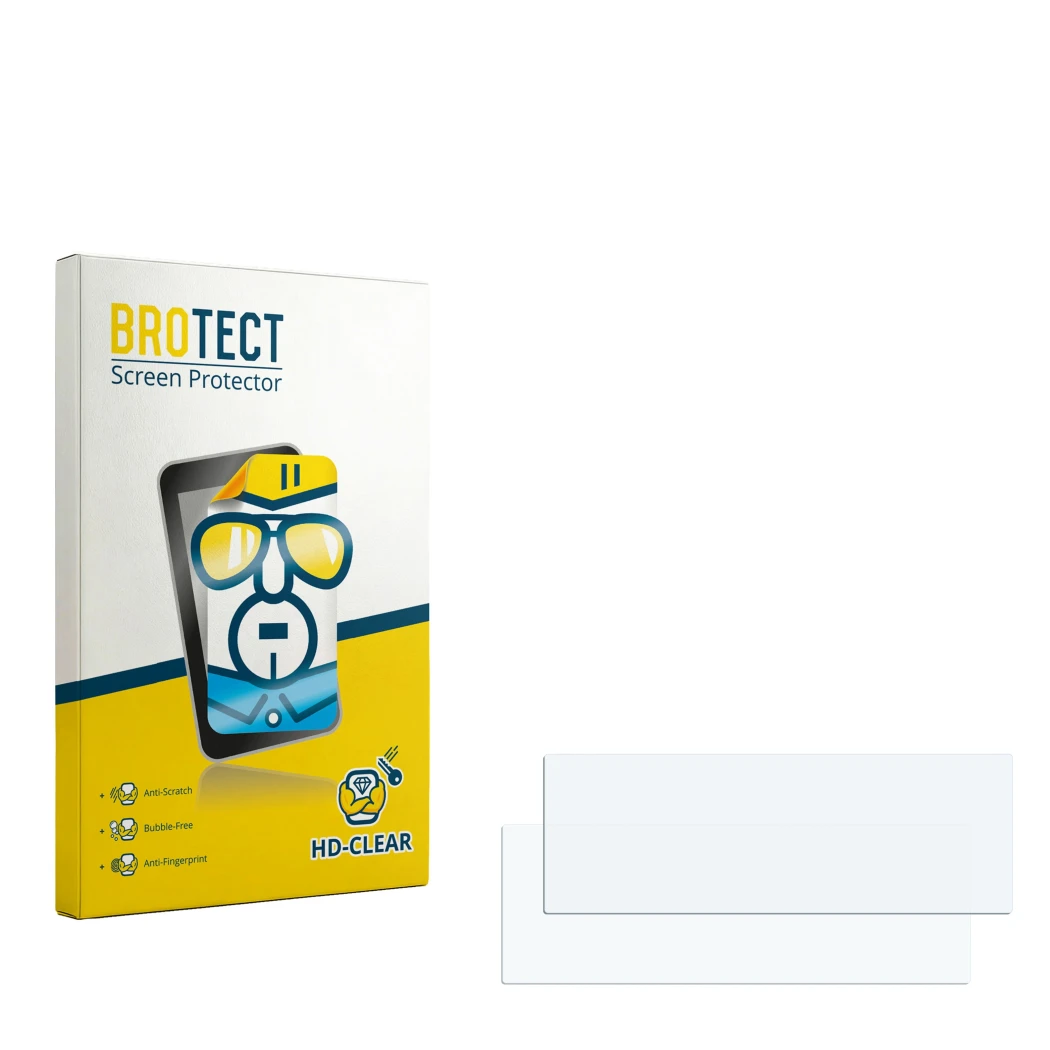 Parte frontal de un envase de producto con el logotipo de la marca BROTECT. Al lado está el protector de pantalla correspondie