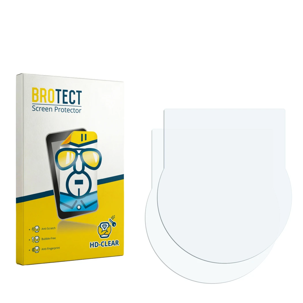 Parte frontal de un envase de producto con el logotipo de la marca BROTECT. Al lado está el protector de pantalla correspondie