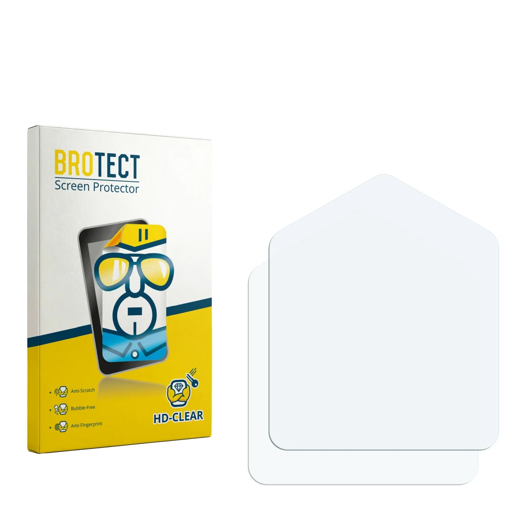 Parte frontal de un envase de producto con el logotipo de la marca BROTECT. Al lado está el protector de pantalla correspondie