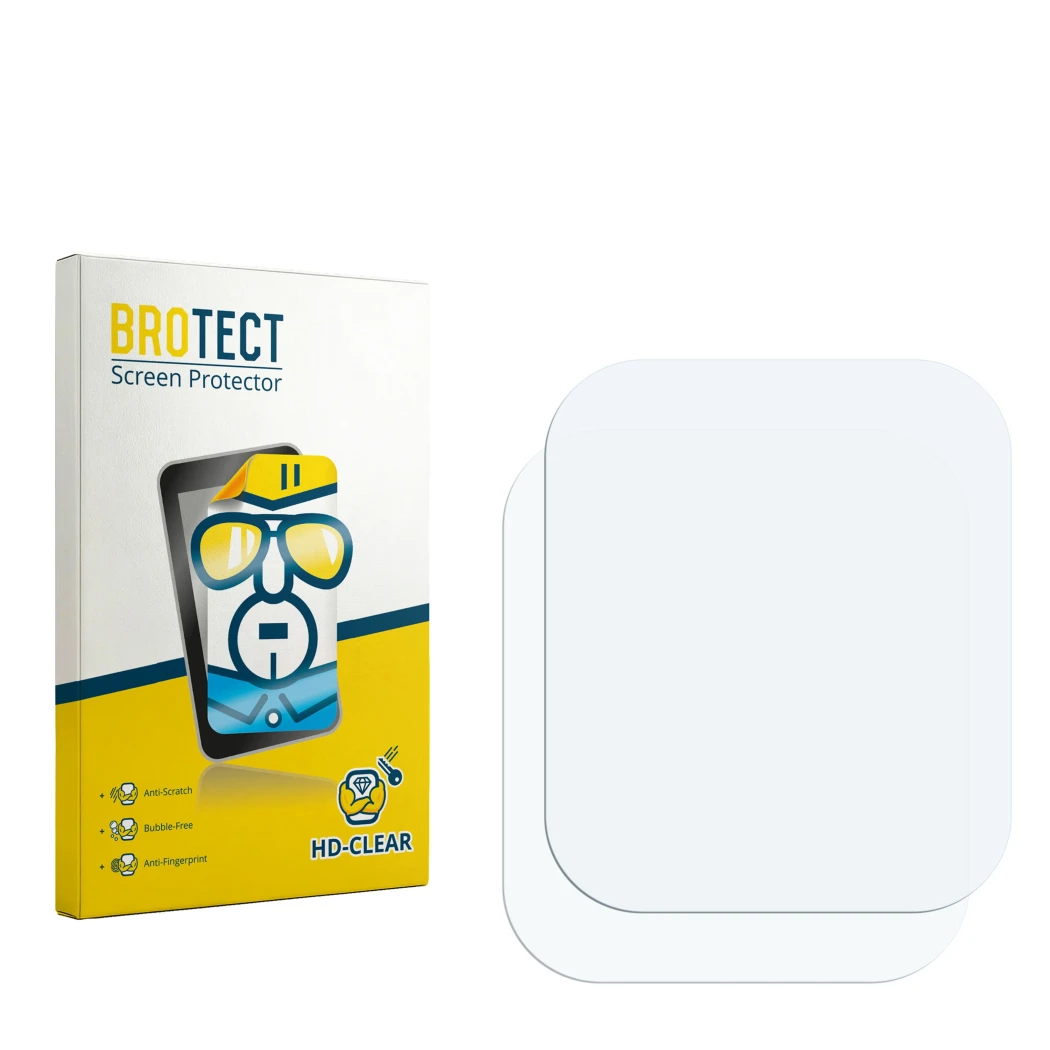 Parte frontal de un envase de producto con el logotipo de la marca BROTECT. Al lado está el protector de pantalla correspondie