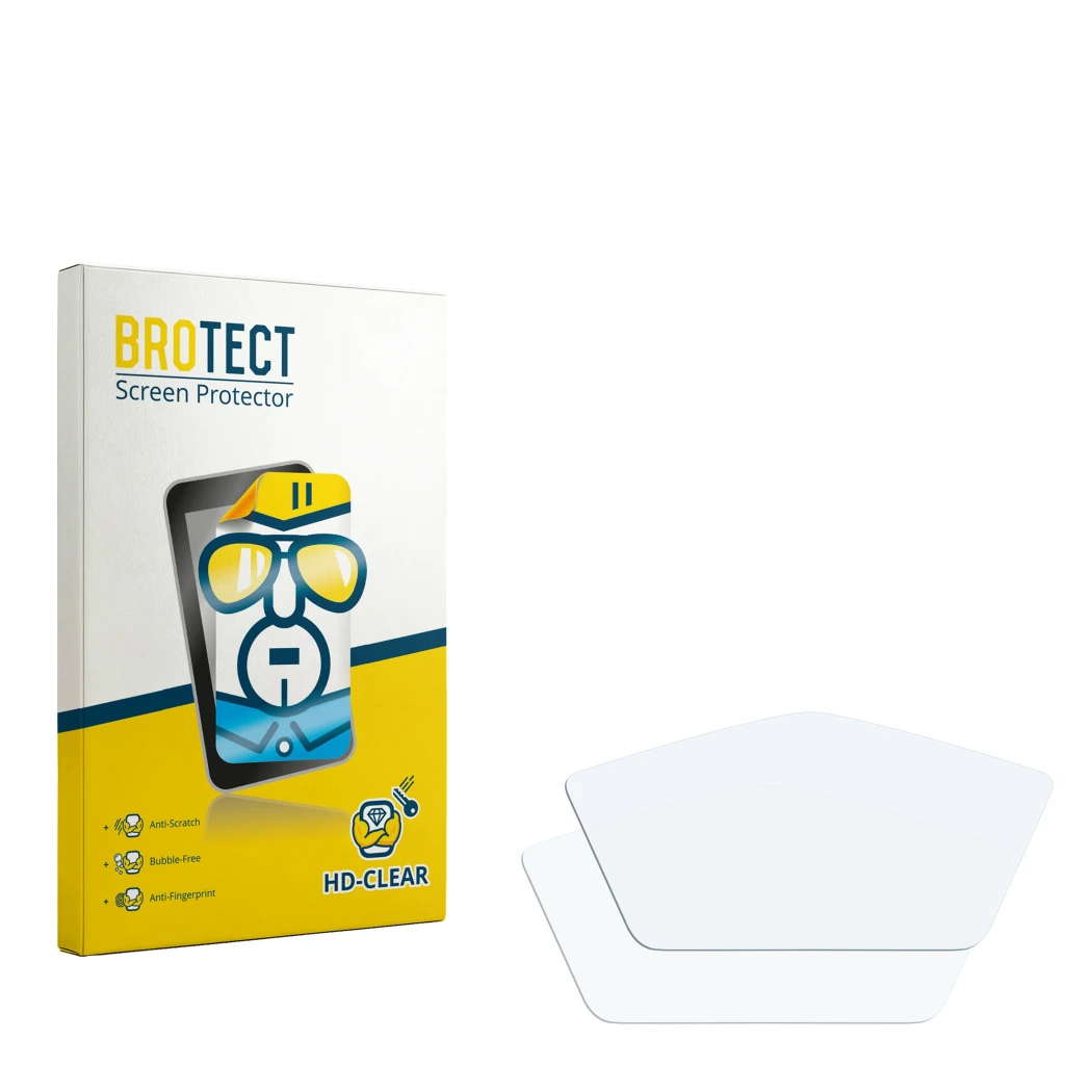 Parte frontal de un envase de producto con el logotipo de la marca BROTECT. Al lado está el protector de pantalla correspondie