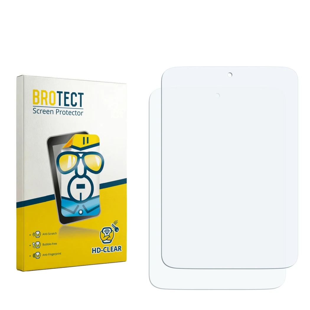 Parte frontal de un envase de producto con el logotipo de la marca BROTECT. Al lado está el protector de pantalla correspondie