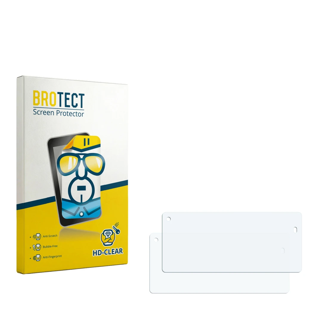 Parte frontal de un envase de producto con el logotipo de la marca BROTECT. Al lado está el protector de pantalla correspondie
