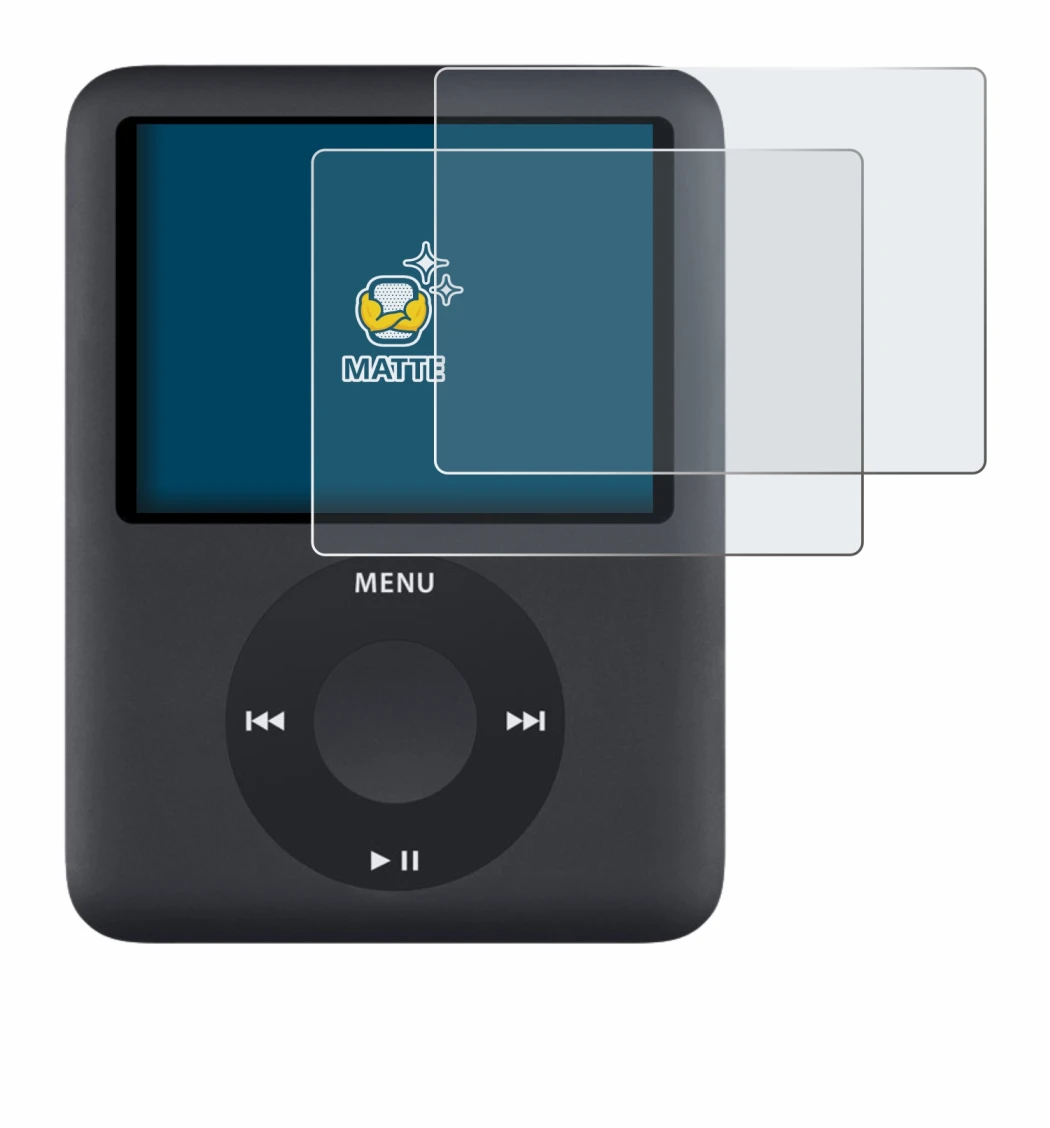 Imagen del dispositivo Apple iPod nano (3a Gen.) con una amplia variedad de protectores de pantalla.