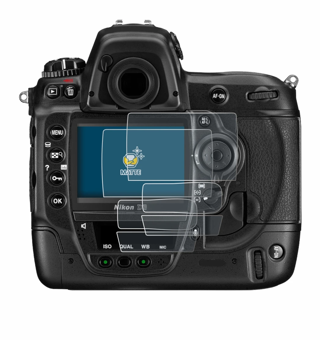 Imagen del dispositivo Nikon D3 con una amplia variedad de protectores de pantalla.