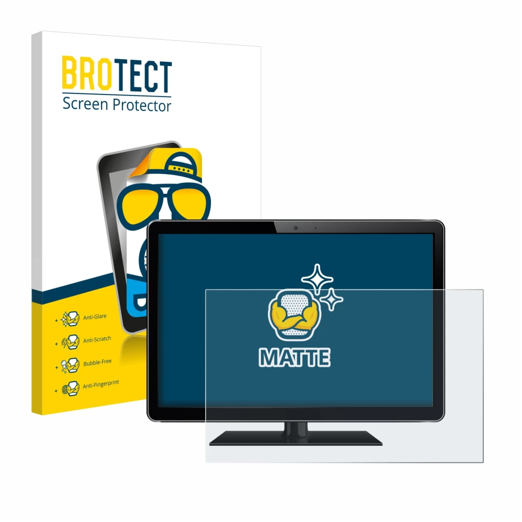 Parte frontal de un envase de producto con el logotipo de la marca BROTECT. Al lado se muestra el dispositivo con su protector