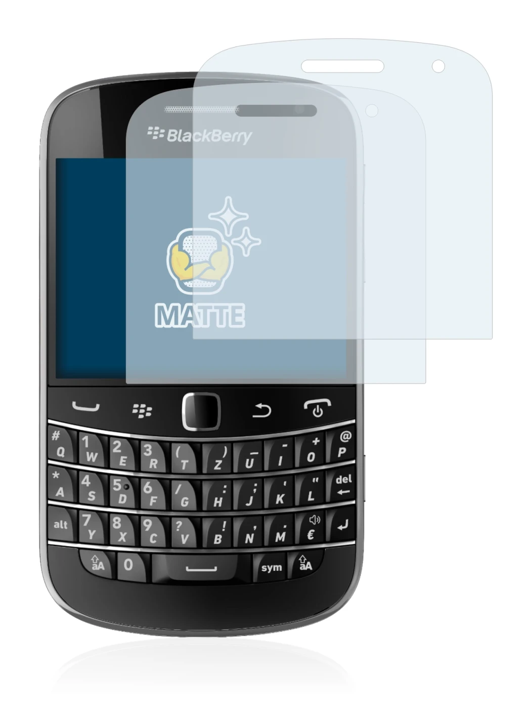 Imagen del dispositivo RIM BlackBerry Bold Touch 9900 con una amplia variedad de protectores de pantalla.