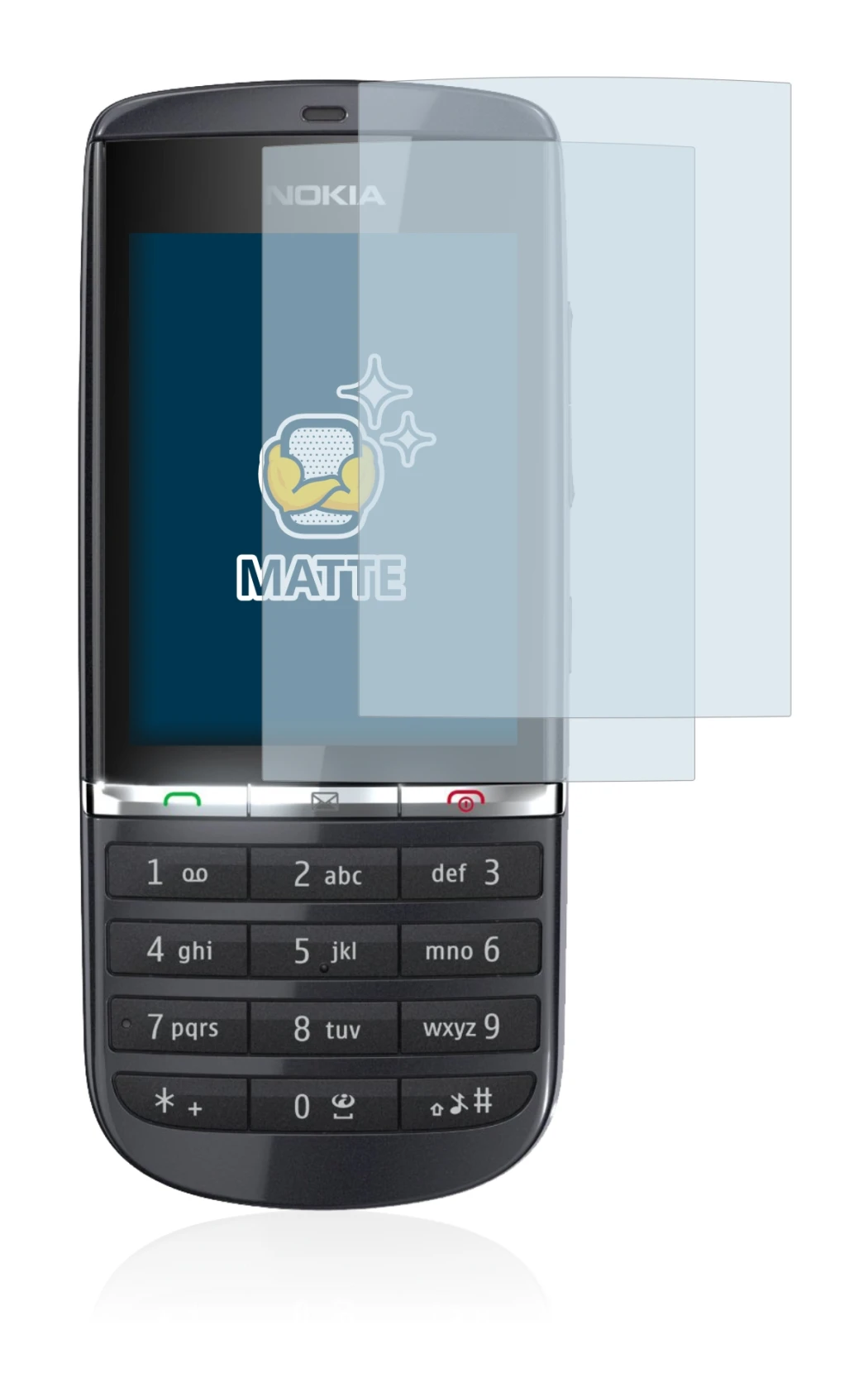 Imagen del dispositivo Nokia Asha 300 con una amplia variedad de protectores de pantalla.