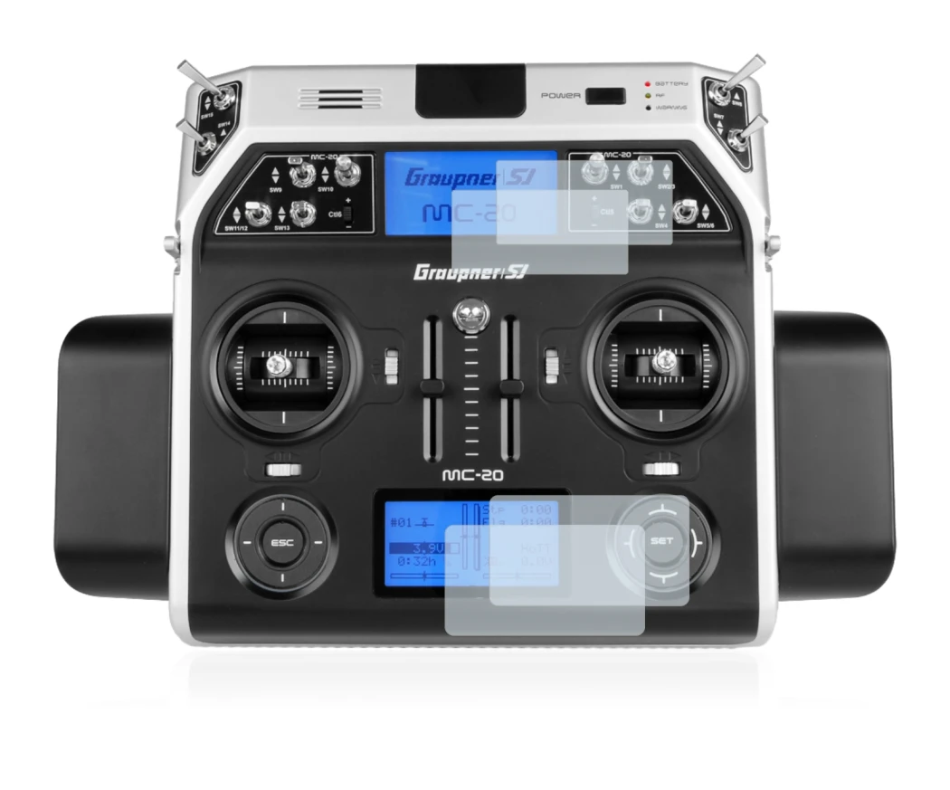Imagen del dispositivo Graupner MC-20 HoTT con una amplia variedad de protectores de pantalla.