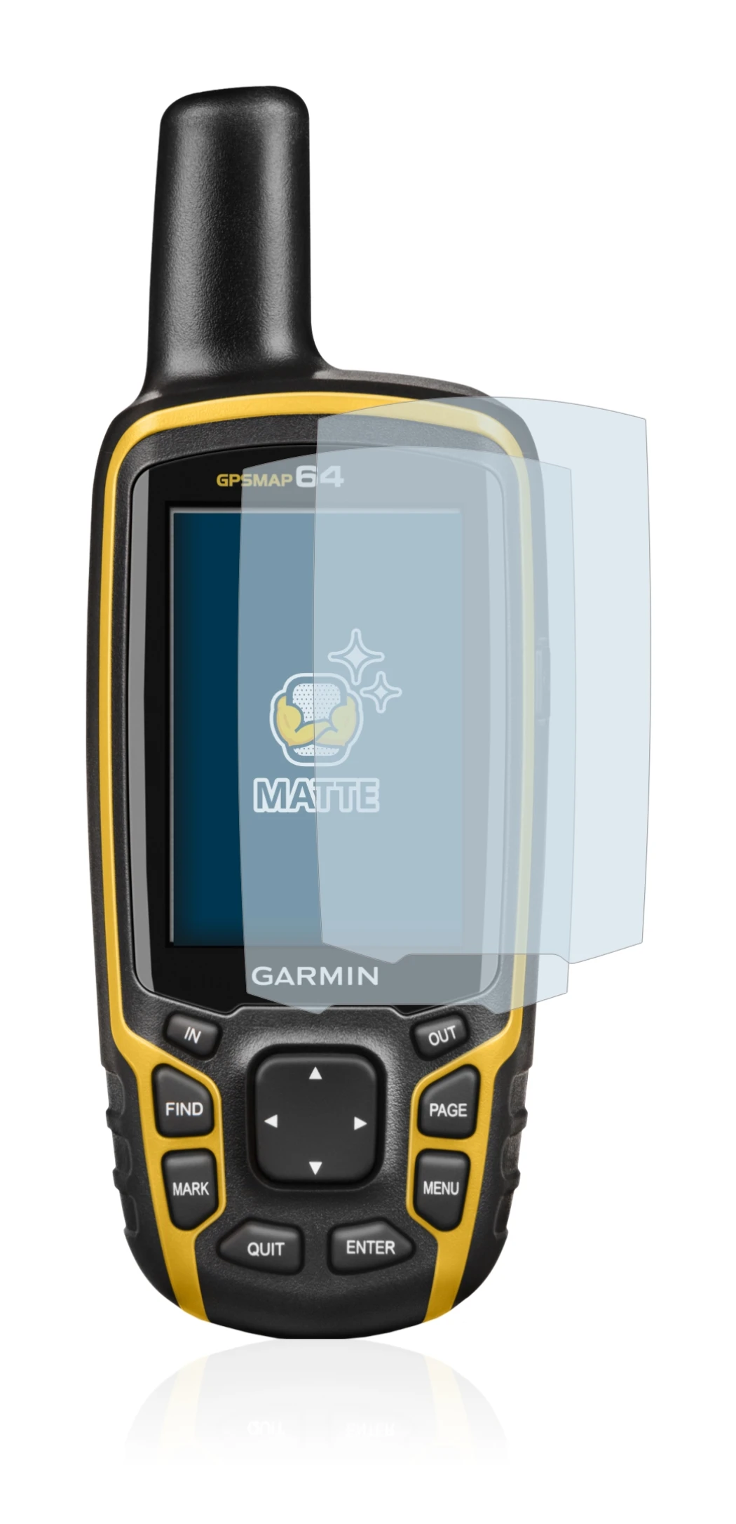 Imagen del dispositivo Garmin GPSMAP 64 con una amplia variedad de protectores de pantalla.
