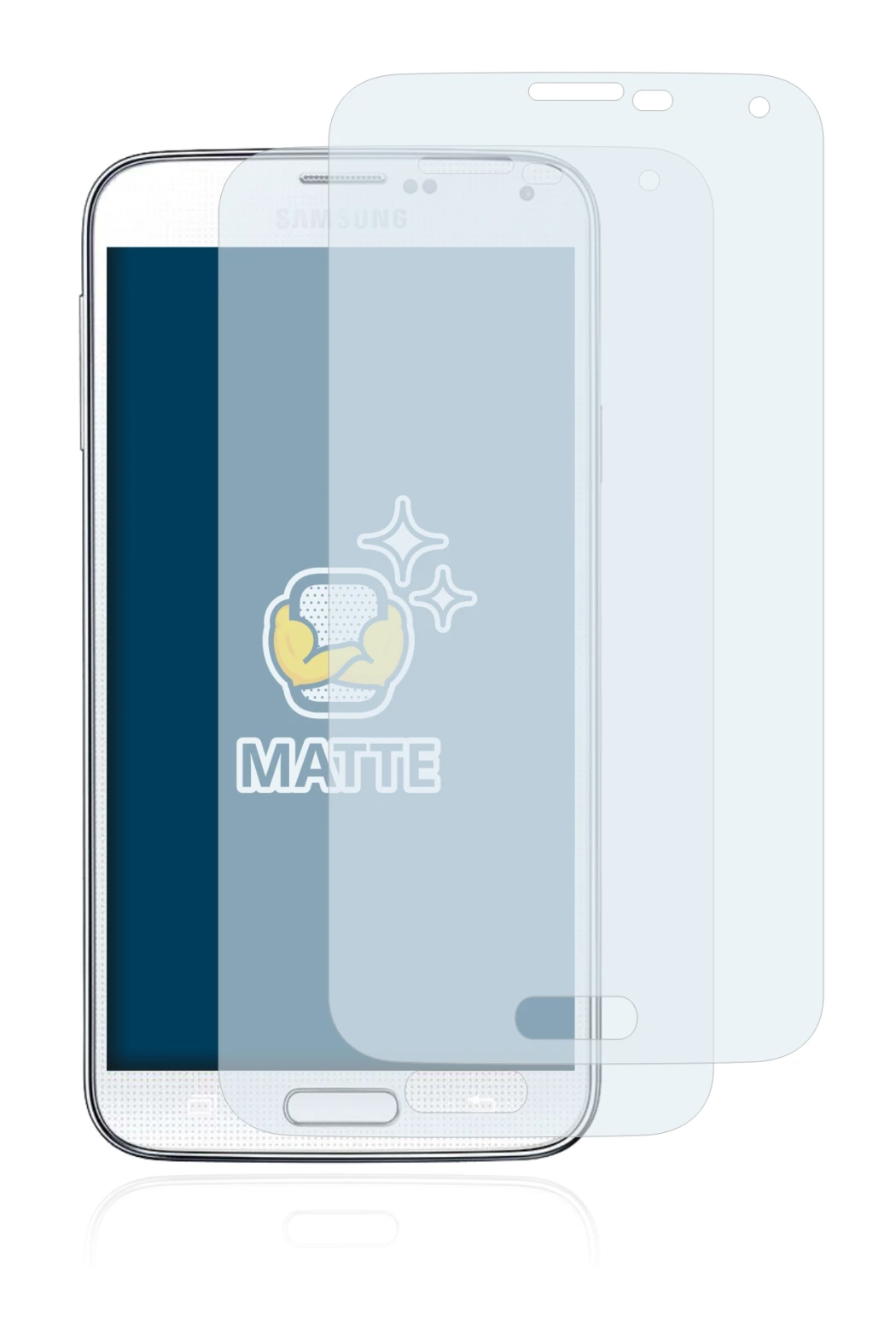 Imagen del dispositivo Samsung Galaxy S5 con una amplia variedad de protectores de pantalla.