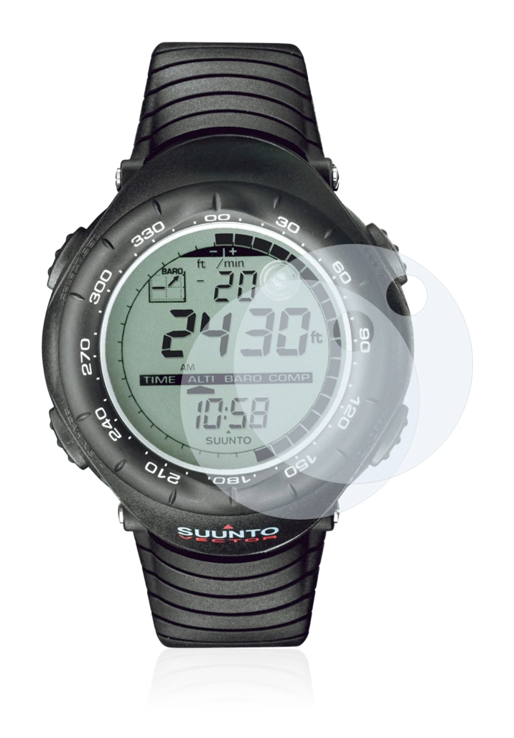 Imagen del dispositivo Suunto Vector Black con una amplia variedad de protectores de pantalla.