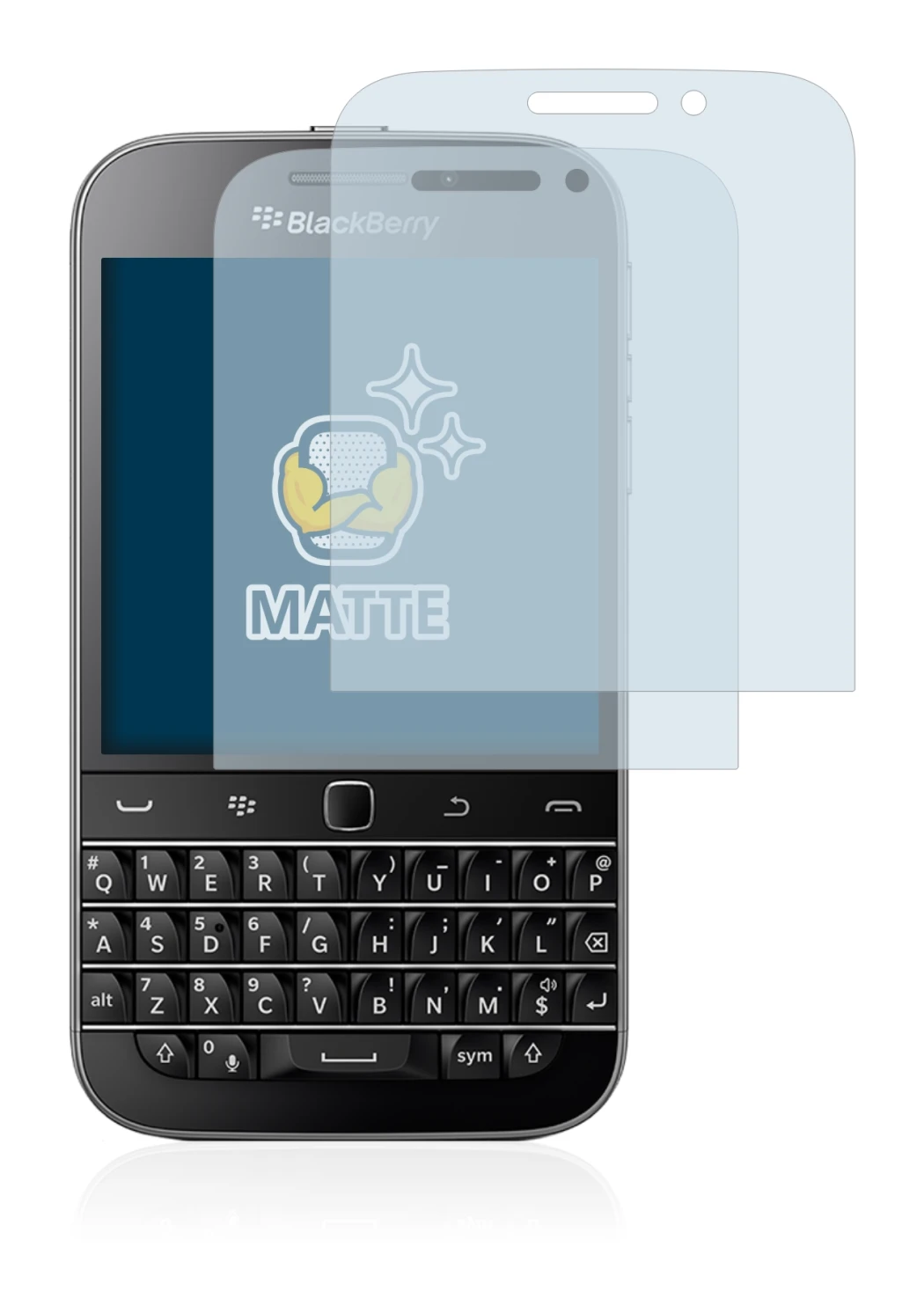 Imagen del dispositivo Blackberry Classic Q20 con una amplia variedad de protectores de pantalla.