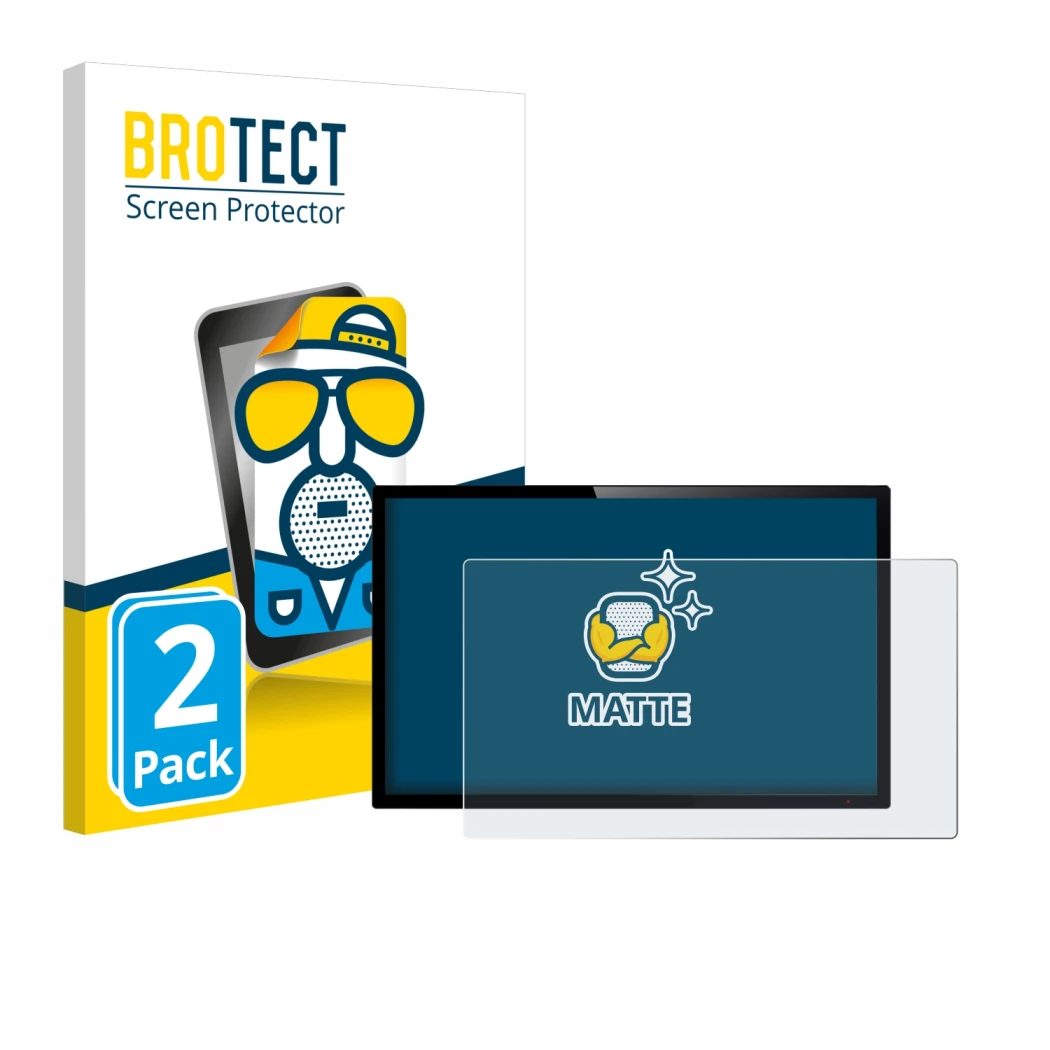 Parte frontal de un envase de producto con el logotipo de la marca BROTECT. Al lado se muestra el dispositivo con su protector