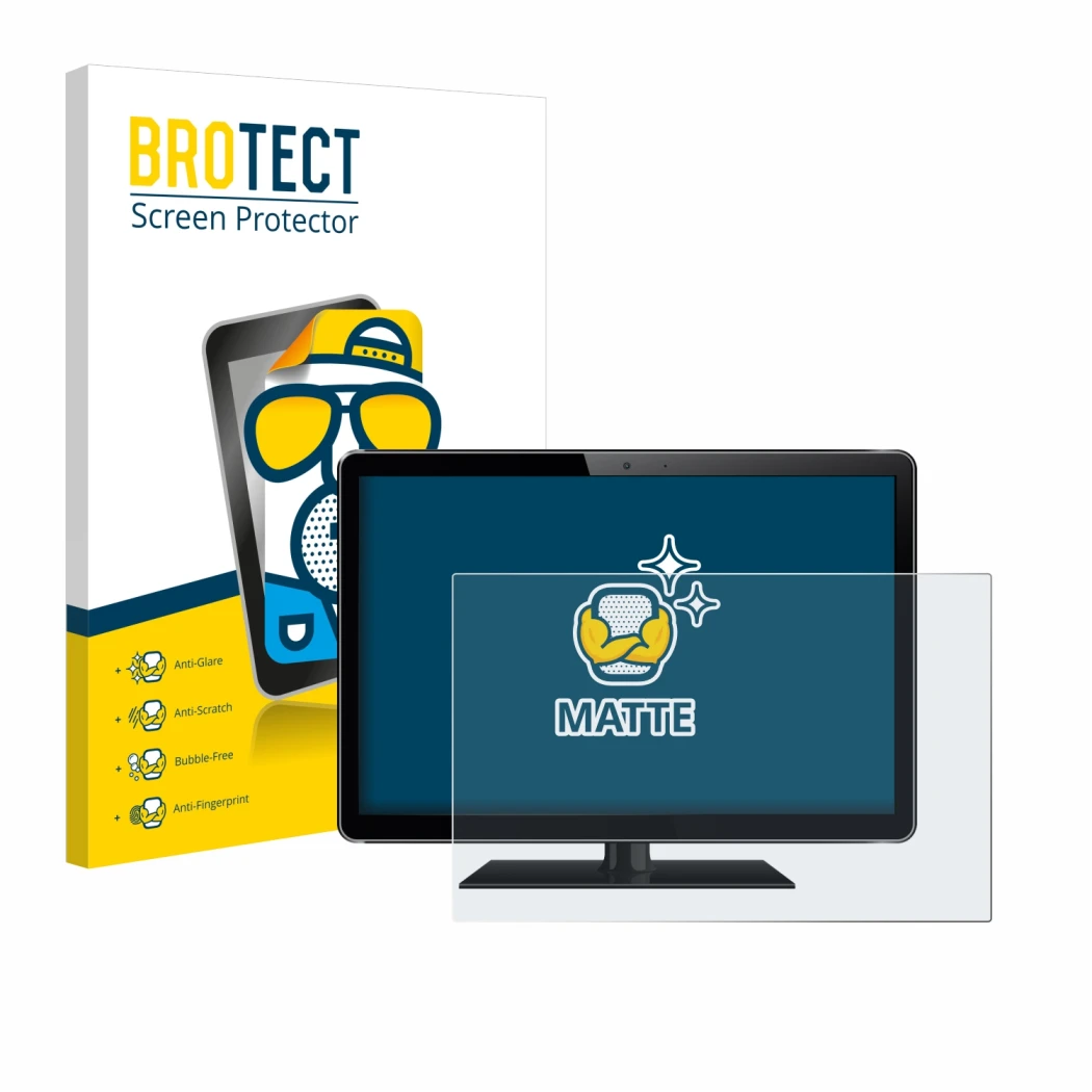 Parte frontal de un envase de producto con el logotipo de la marca BROTECT. Al lado se muestra el dispositivo con su protector