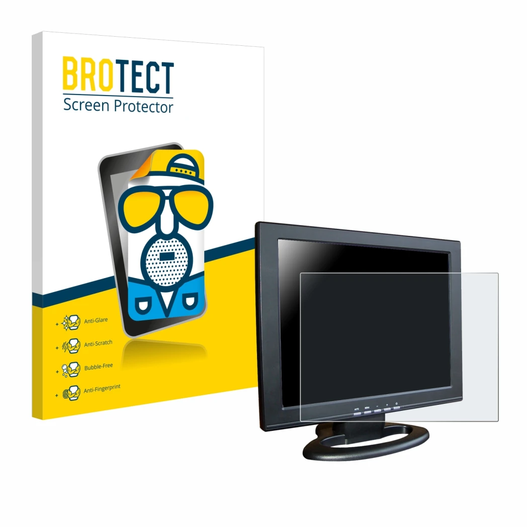 Parte frontal de un envase de producto con el logotipo de la marca BROTECT. Al lado se muestra el dispositivo SDC Touchscreen 