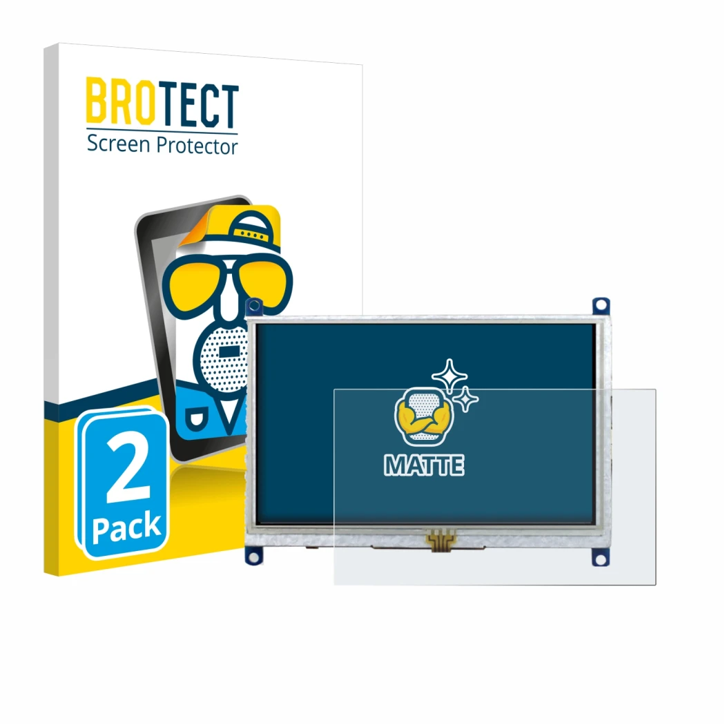 Parte frontal de un envase de producto con el logotipo de la marca BROTECT. Al lado se muestra el dispositivo Raspberry Pi Tou