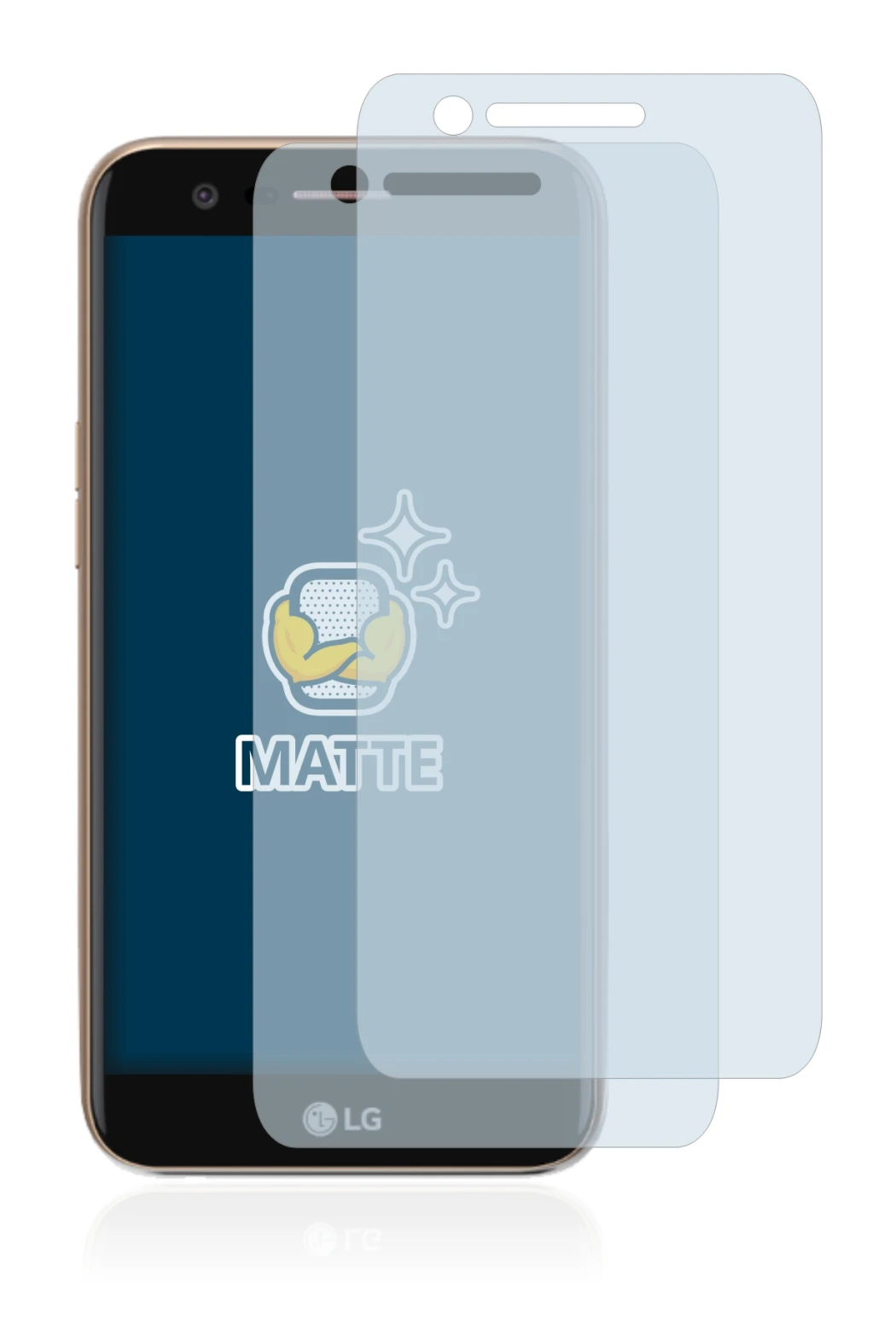 Imagen del dispositivo LG K10 2017 con una amplia variedad de protectores de pantalla.