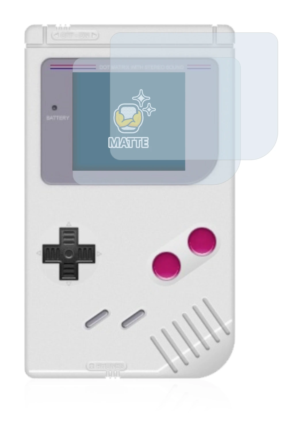Imagen del dispositivo Nintendo Gameboy (1989) con una amplia variedad de protectores de pantalla.