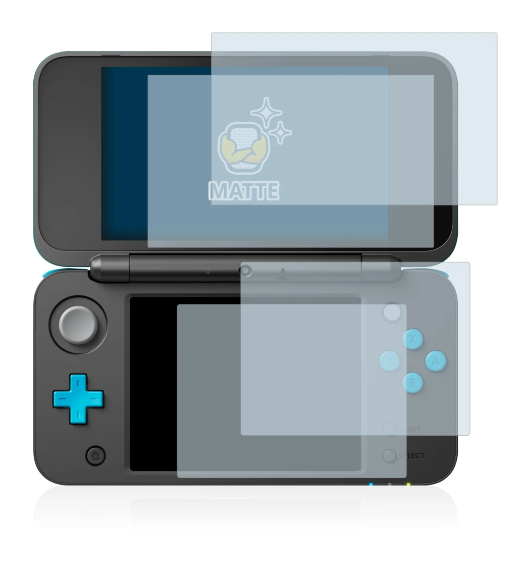 Imagen del dispositivo Nintendo 2DS XL con una amplia variedad de protectores de pantalla.