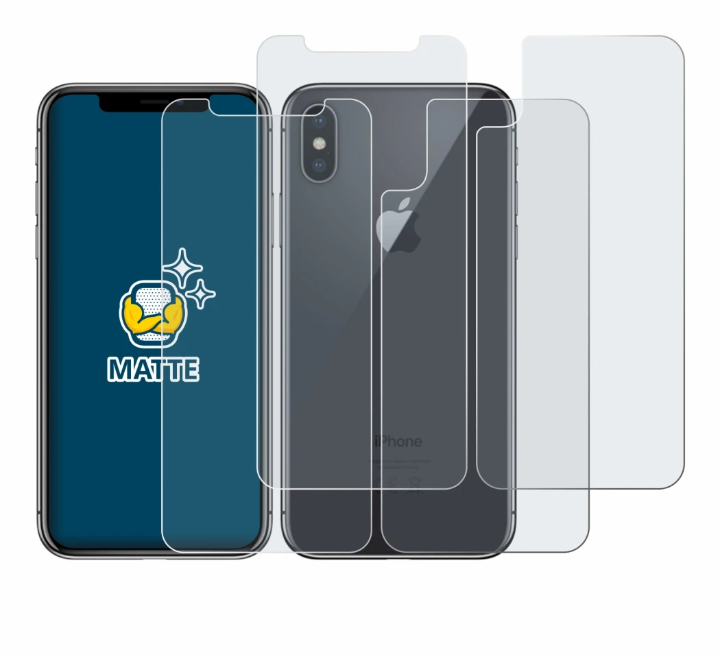 Imagen del dispositivo Apple iPhone X (Frontal+Trasero) con una amplia variedad de protectores de pantalla.