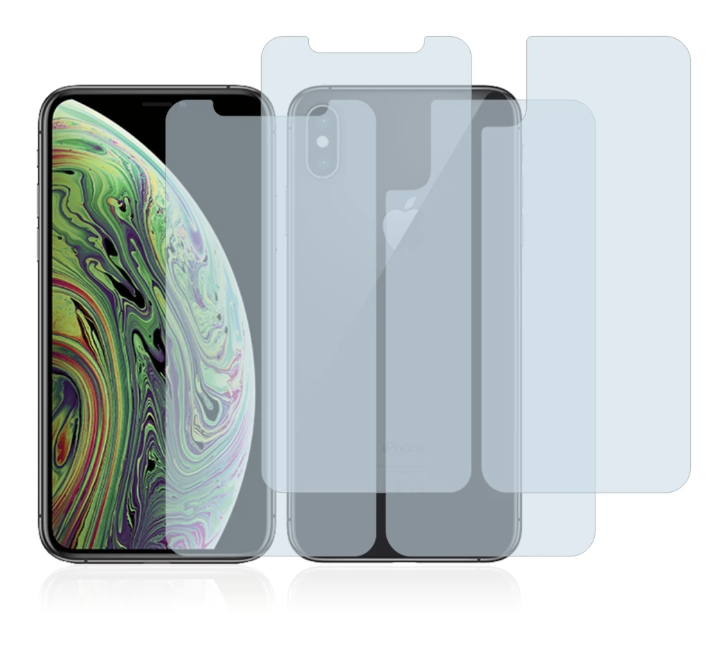 Imagen del dispositivo Apple iPhone Xs (Frontal+Trasero) con una amplia variedad de protectores de pantalla.