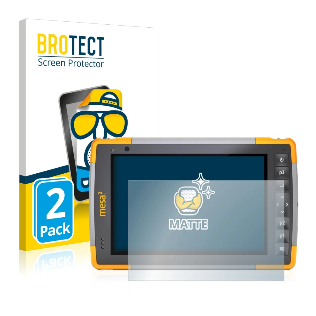 Parte frontal de un envase de producto con el logotipo de la marca BROTECT. Al lado se muestra el dispositivo Juniper Systems 