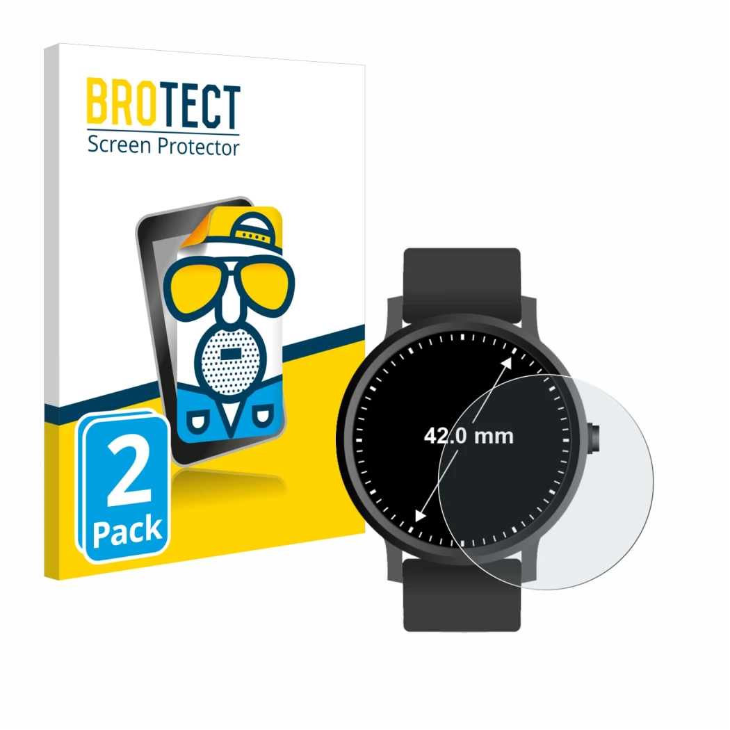 Parte frontal de un envase de producto con el logotipo de la marca BROTECT. Al lado se muestra el dispositivo Circular Display