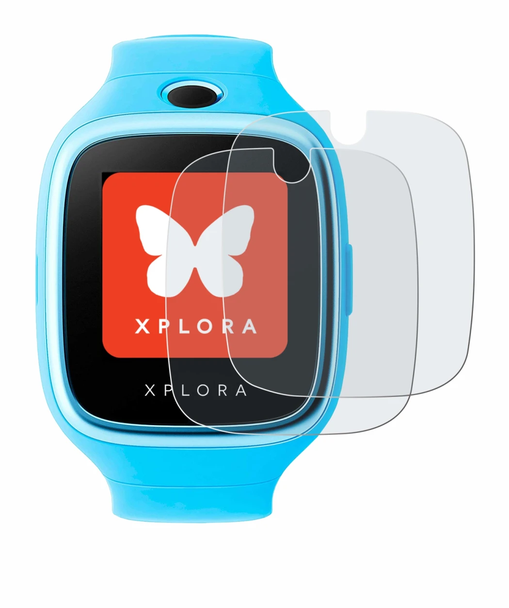 Imagen del dispositivo Xplora Go con una amplia variedad de protectores de pantalla.