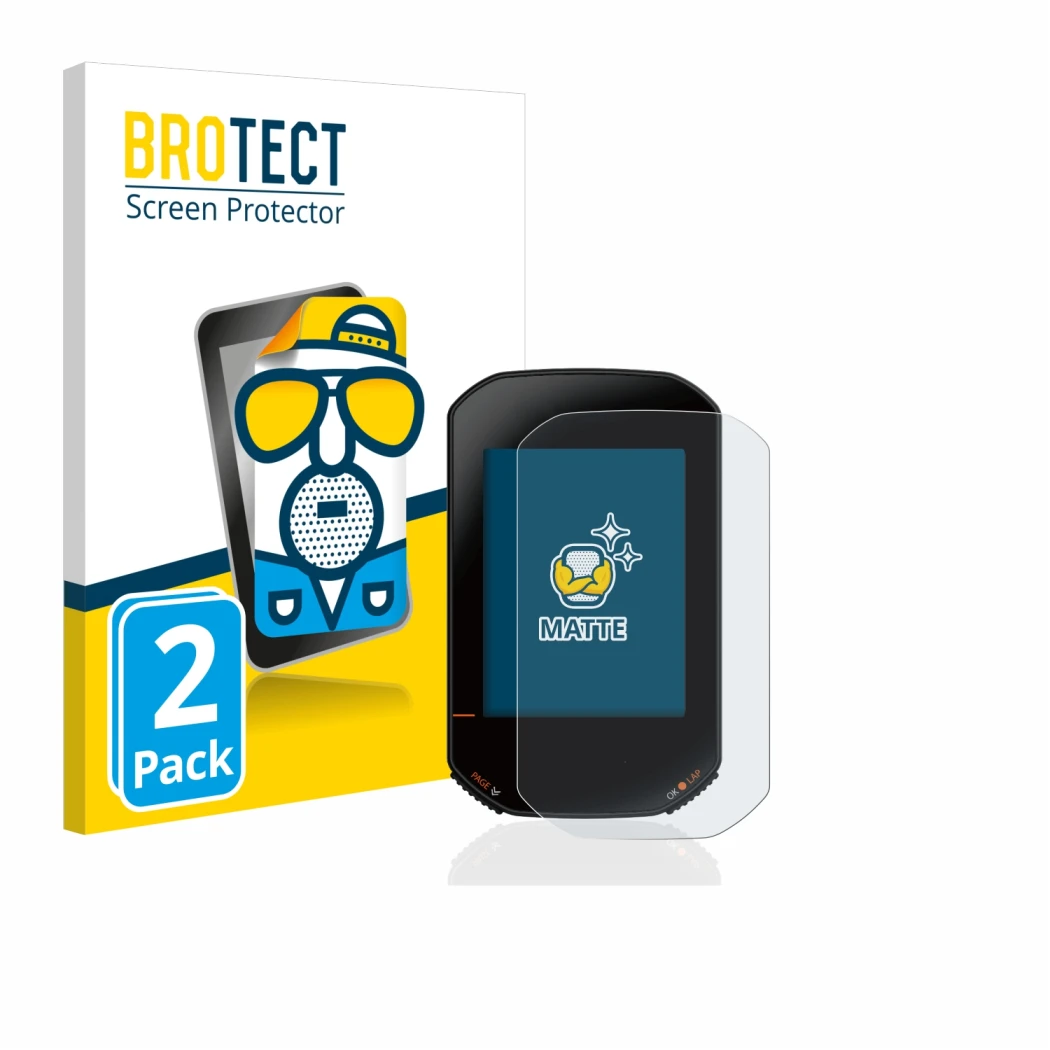 Parte frontal de un envase de producto con el logotipo de la marca BROTECT. Al lado se muestra el dispositivo Bryton Rider 420