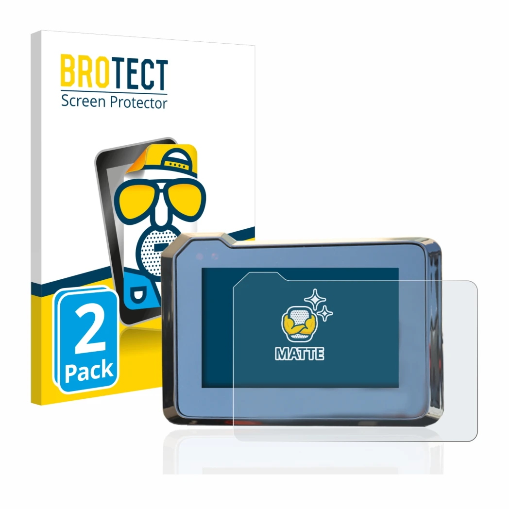 Parte frontal de un envase de producto con el logotipo de la marca BROTECT. Al lado se muestra el dispositivo KTM 1290 Super D