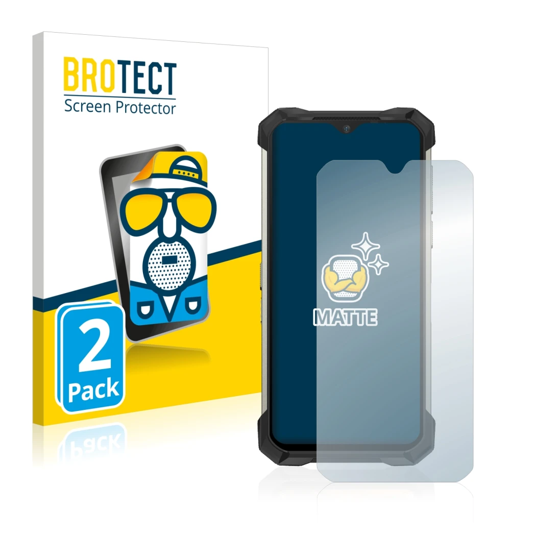 Parte frontal de un envase de producto con el logotipo de la marca BROTECT. Al lado se muestra el dispositivo Doogee S88 Pro c