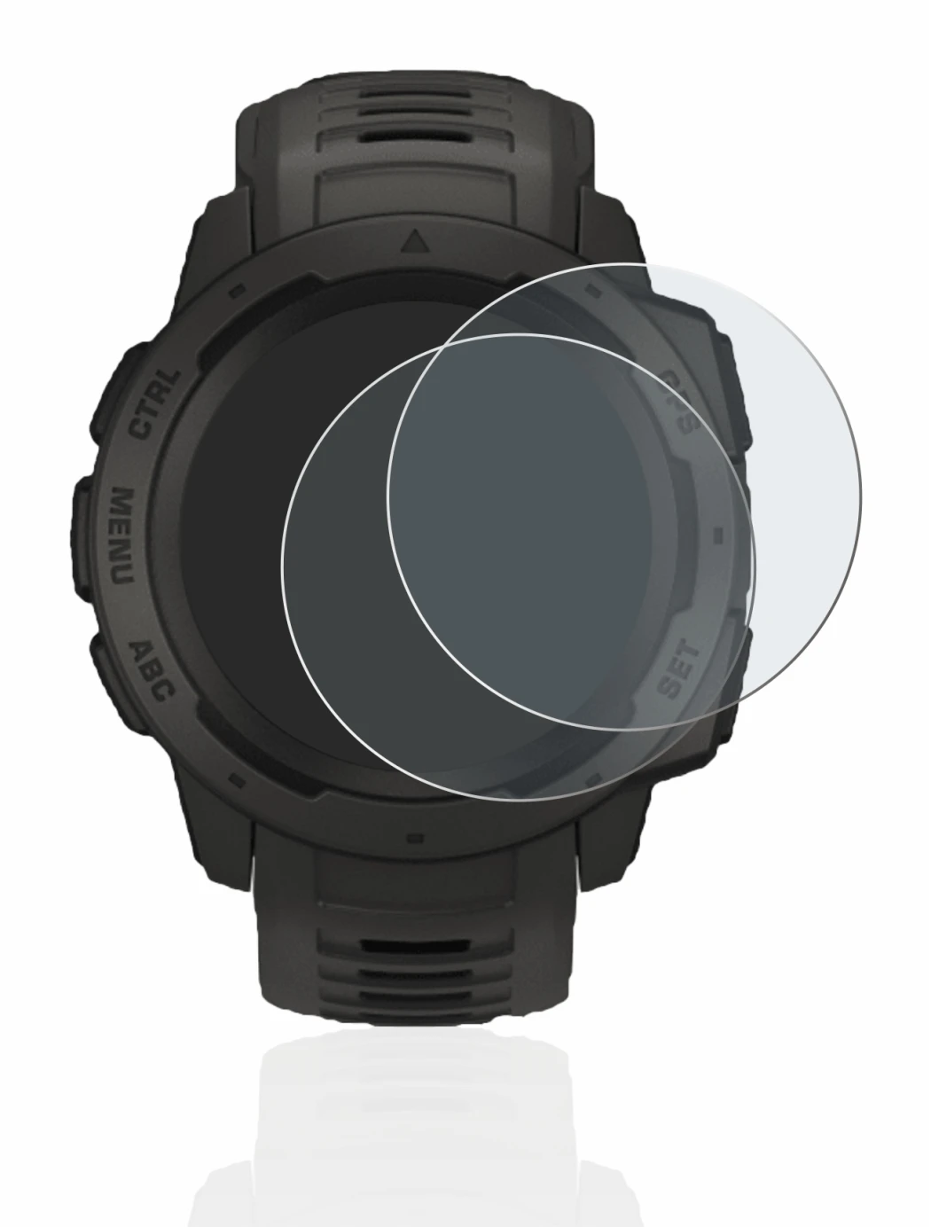 Imagen del dispositivo Garmin Instinct Solar con una amplia variedad de protectores de pantalla.