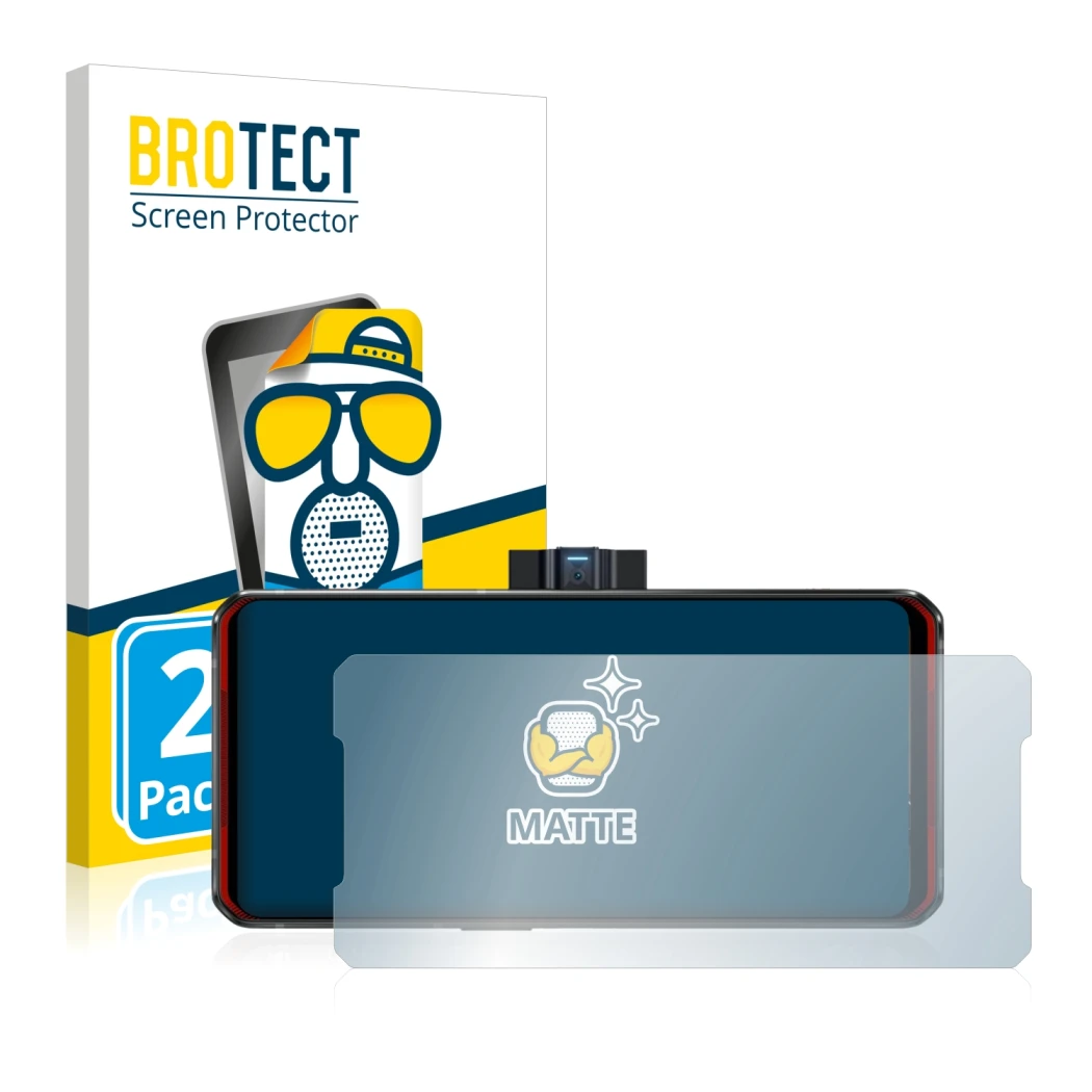 Parte frontal de un envase de producto con el logotipo de la marca BROTECT. Al lado se muestra el dispositivo Lenovo Legion Du