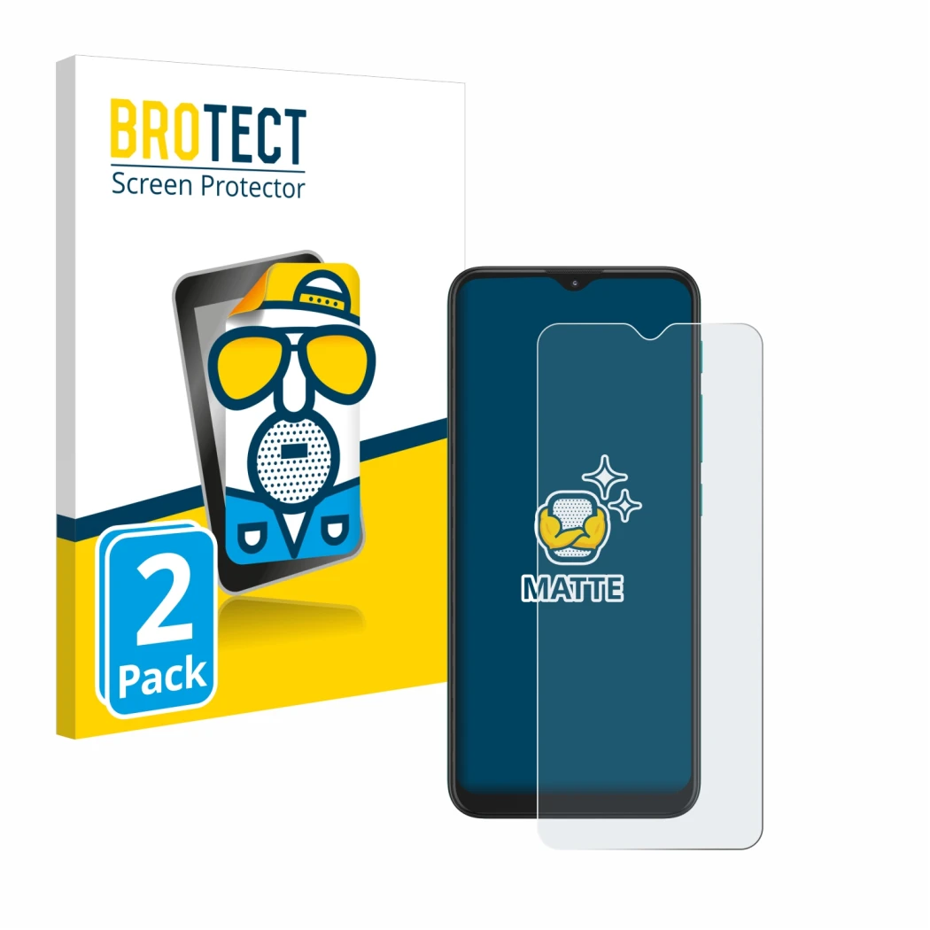 Parte frontal de un envase de producto con el logotipo de la marca BROTECT. Al lado se muestra el dispositivo Motorola Moto G9