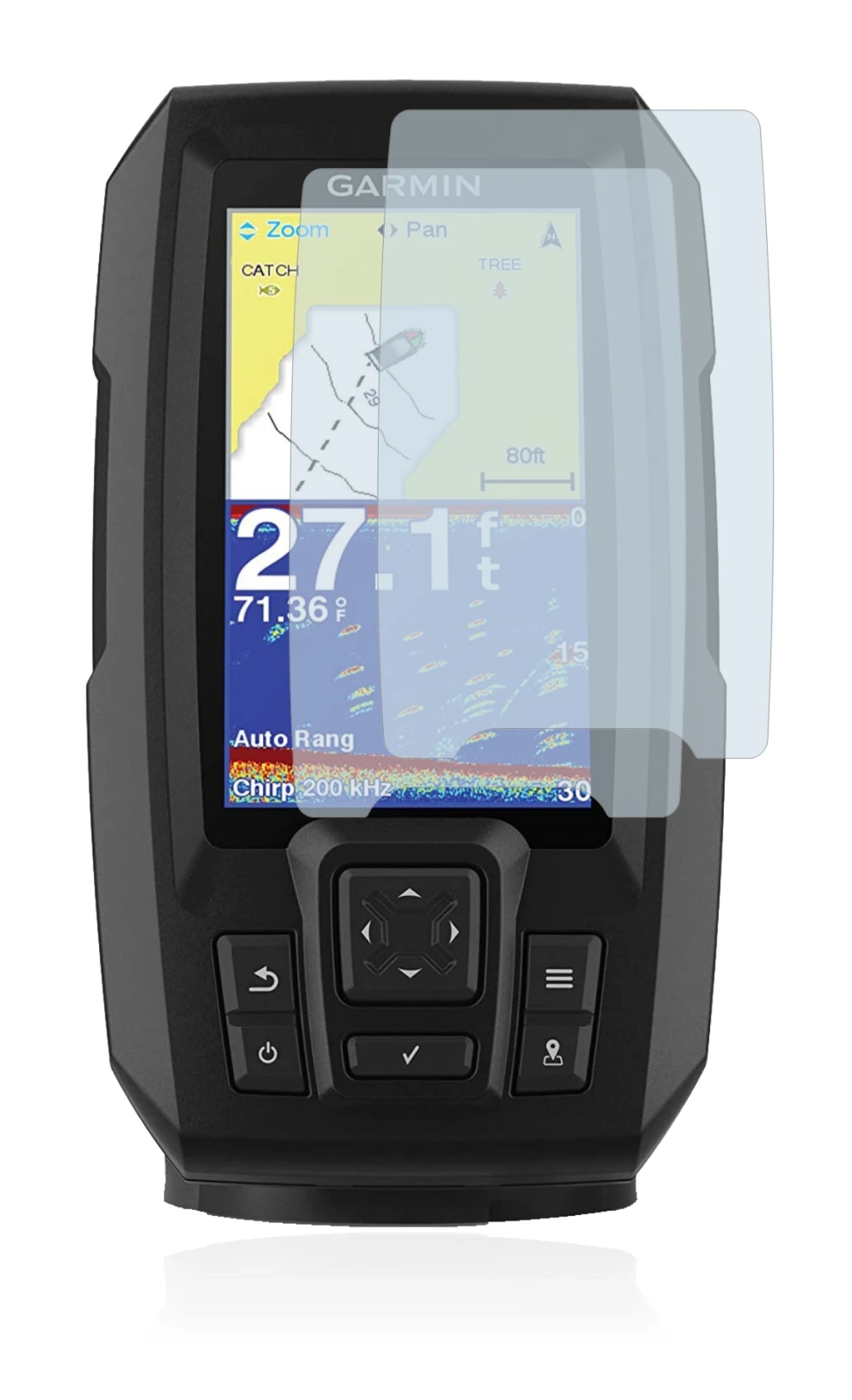Imagen del dispositivo Garmin Striker Vivid 4cv con una amplia variedad de protectores de pantalla.