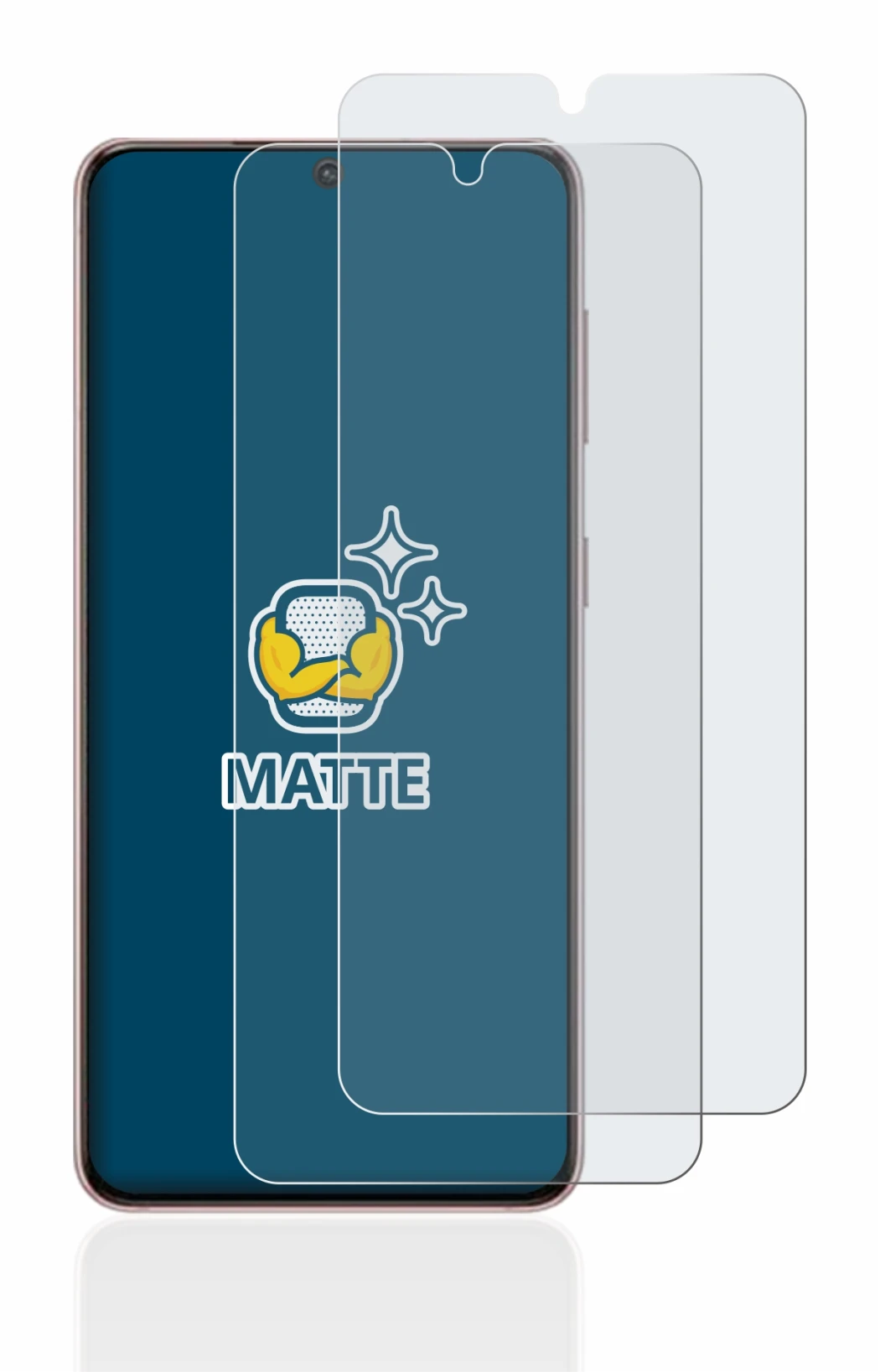 Imagen del dispositivo Samsung Galaxy S21 5G con una amplia variedad de protectores de pantalla.