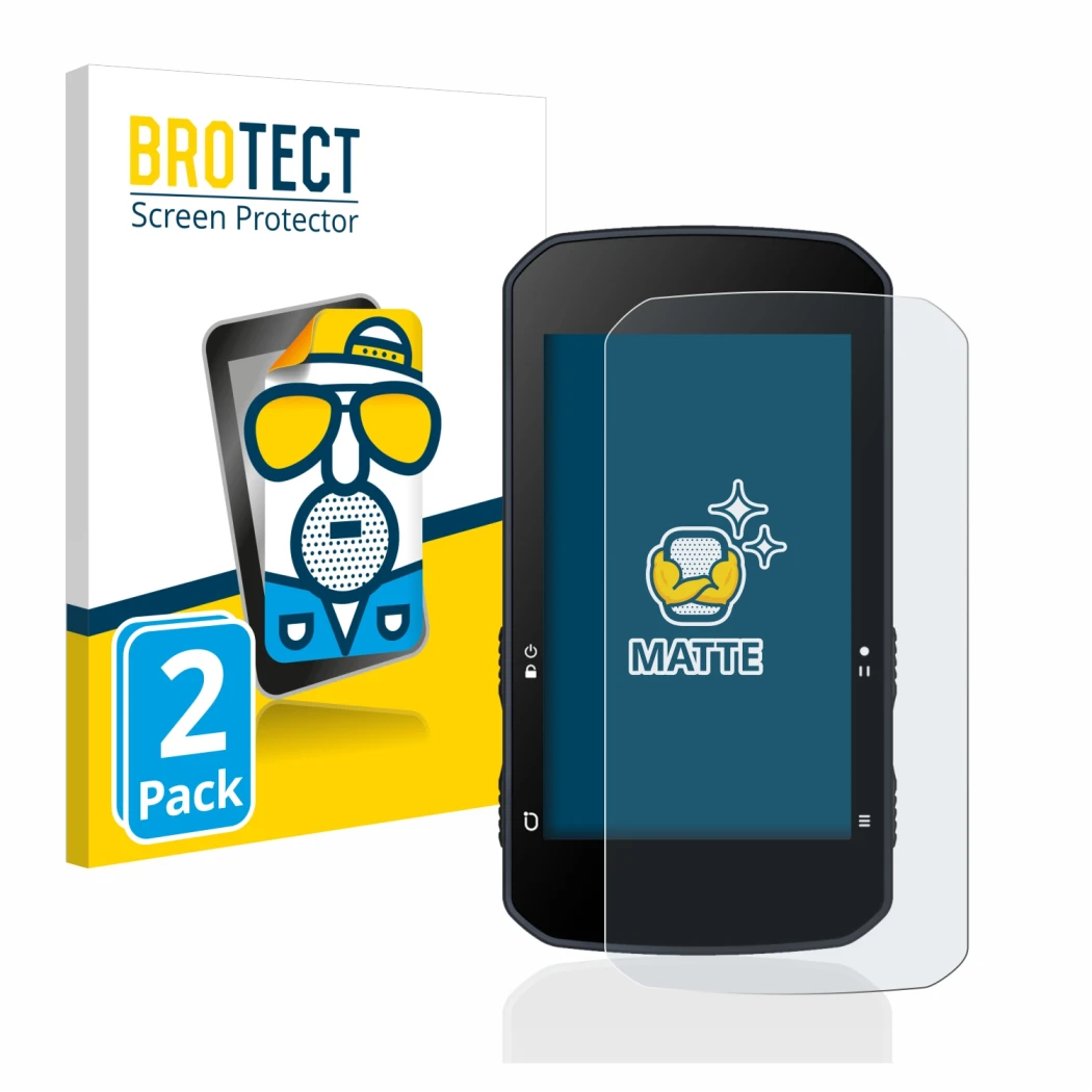 Parte frontal de un envase de producto con el logotipo de la marca BROTECT. Al lado se muestra el dispositivo Bryton Rider 750